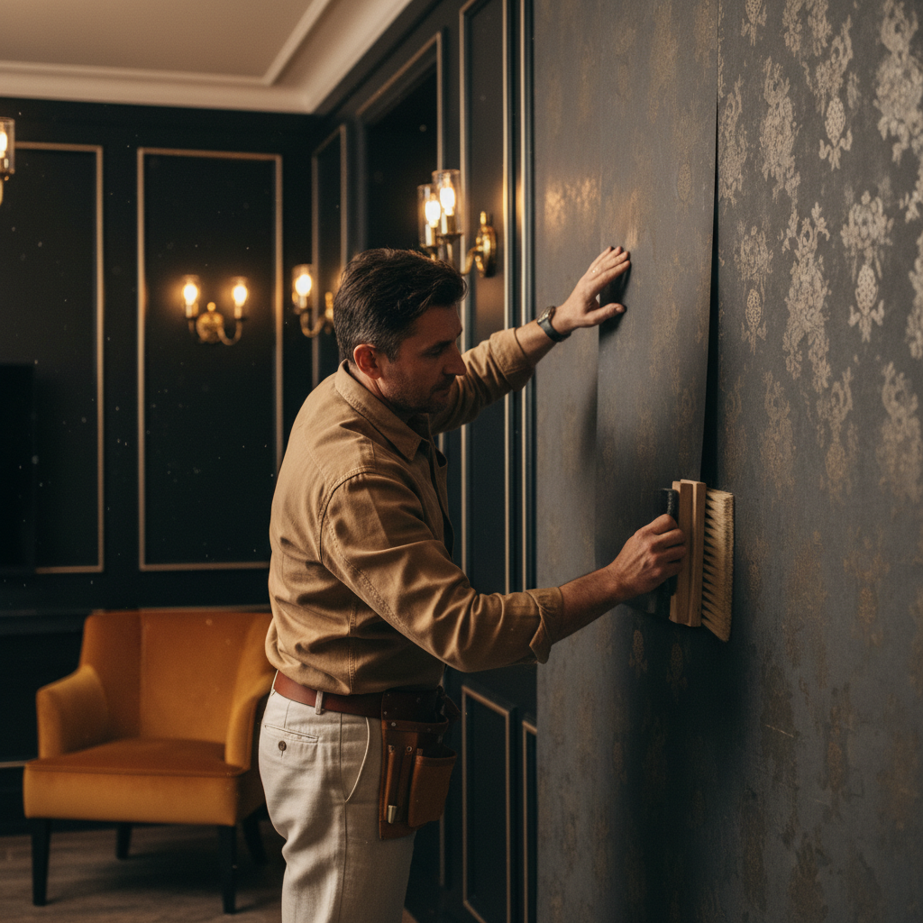 Vakkundig behangwerk in woonkamer