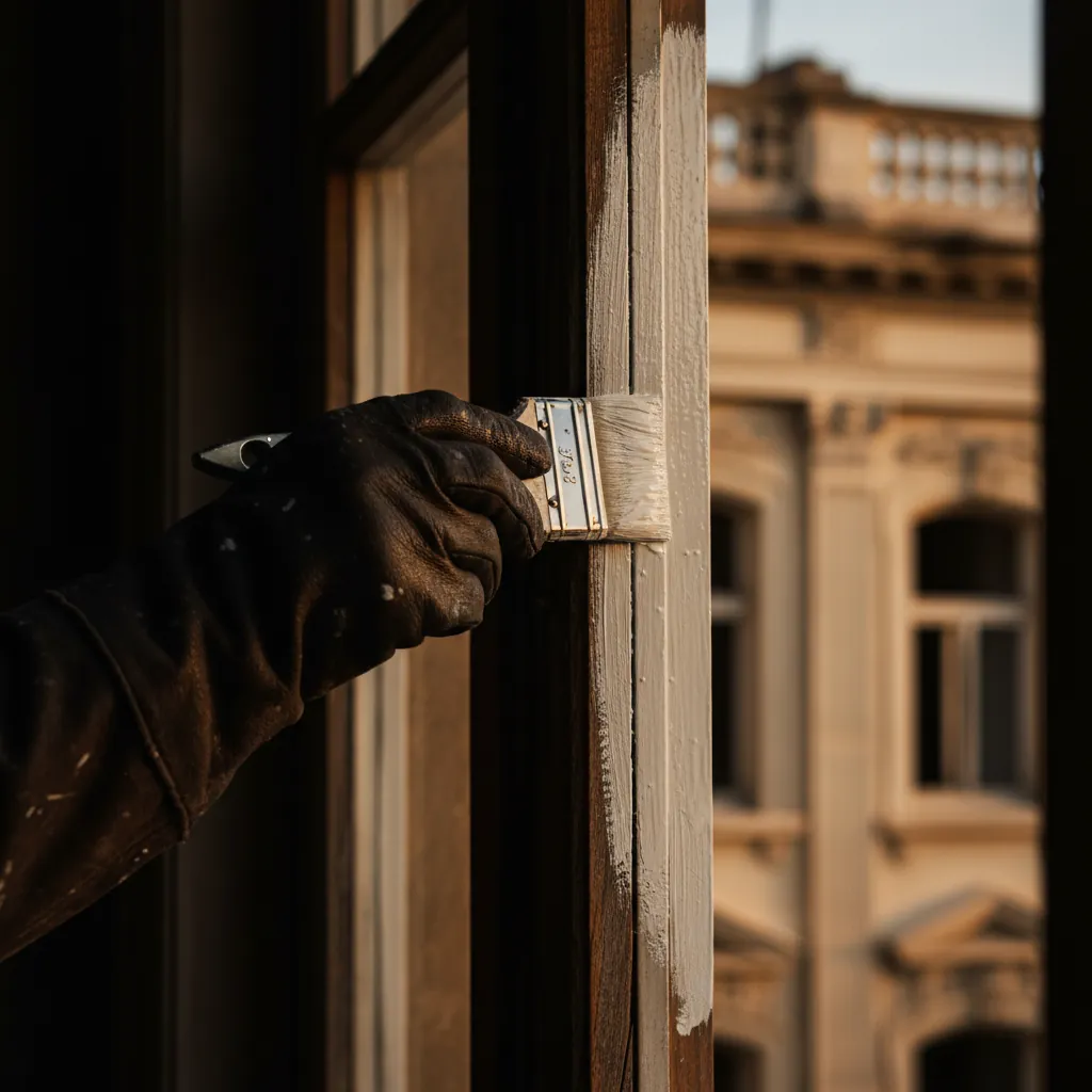 Vakkundig geschilderde gevel met witte kozijnen